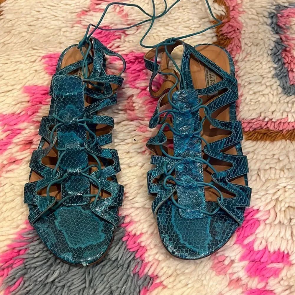 Pour La Victoire Turquoise Snakeskin Tieup Sandals